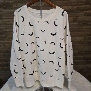 Maurices Cream Sweater with Black Bat Design